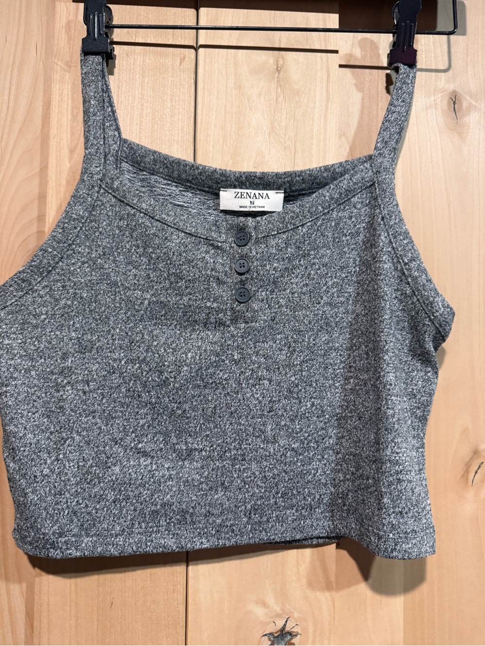 Zenana Outfitters Women's Gray Knit Tank Top with Button Detail